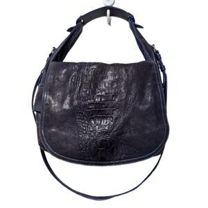 ROBERTO CAVALLI Croc Leather Flap Shoulder Bag